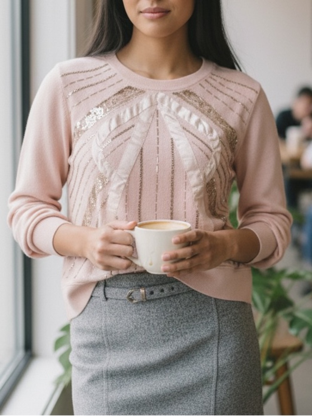 Anthropologie Embellished Pink Bow Beaded Sweatshirt NWT - Picture 4 of 16
